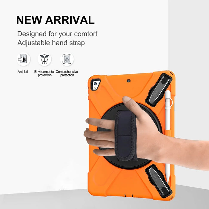 360° Swivel Kickstand PC + Silicone Combo Tablet Case with Handy Strap for iPad 9.7-inch (2018) - Orange - 4