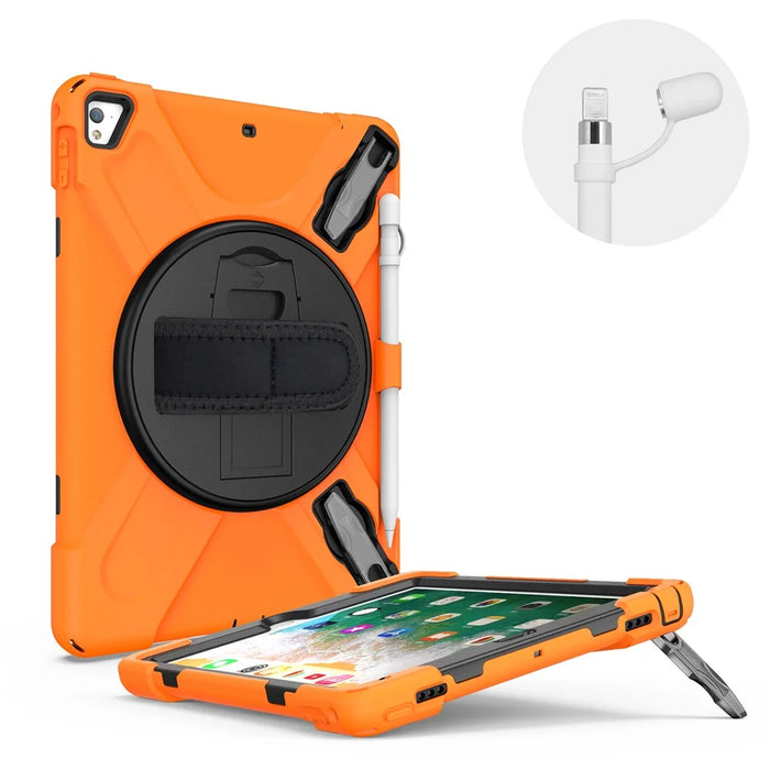 360° Swivel Kickstand PC + Silicone Combo Tablet Case with Handy Strap for iPad 9.7-inch (2018) - Orange - 6