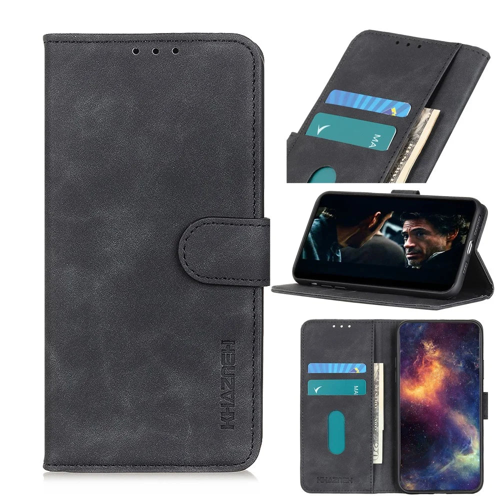KHAZNEH Retro Leather Wallet Mobile Phone Shell for iPhone 12 Pro/12 - Black - 1