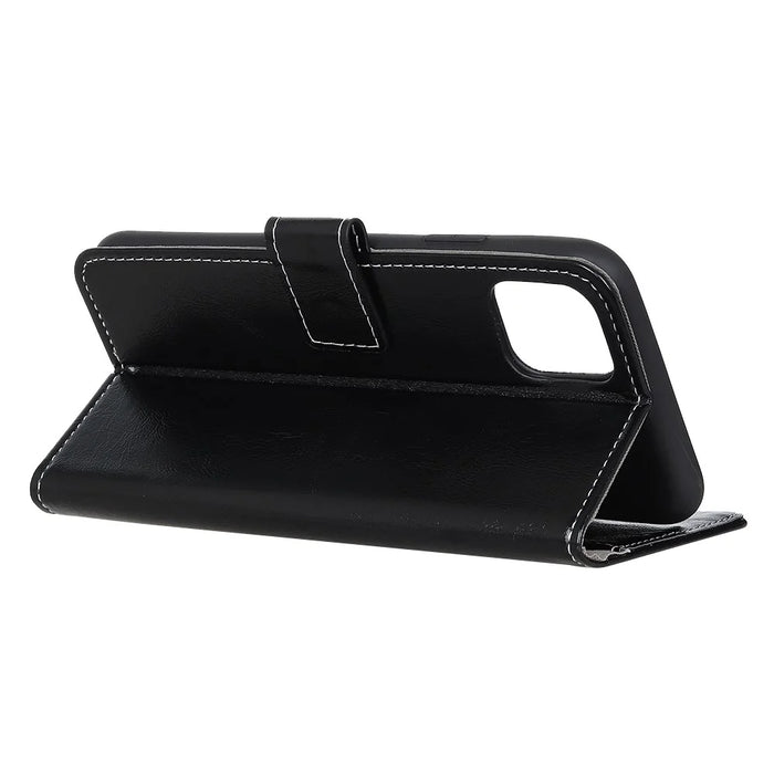 For iPhone 12 / 12 Pro 6.1 inch Crazy Horse Texture Vintage Leather Wallet Case Magnetic Shockproof Protective Cover with Stand Function - Black - 4