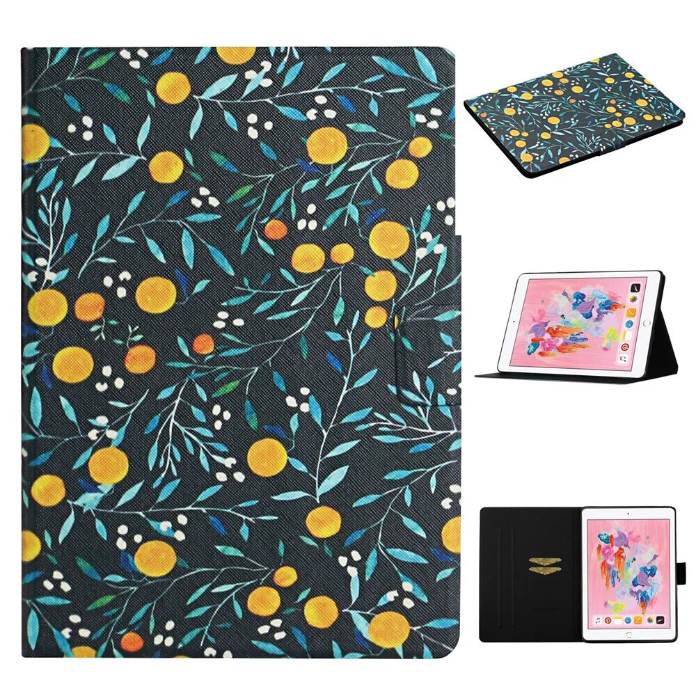 Flower Pattern Printing Card Holder Stand Tablet Cover Case for iPad 10.2 (2021)/(2020)/(2019)/Pro 10.5-inch (2017)/Air 10.5 inch (2019) - Orange - 1