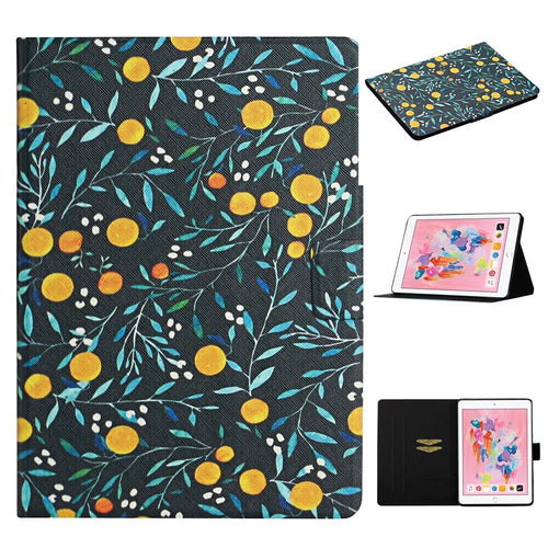Flower Pattern Printing Card Holder Stand Tablet Cover Case for iPad 10.2 (2021)/(2020)/(2019)/Pro 10.5-inch (2017)/Air 10.5 inch (2019) - Orange - 1