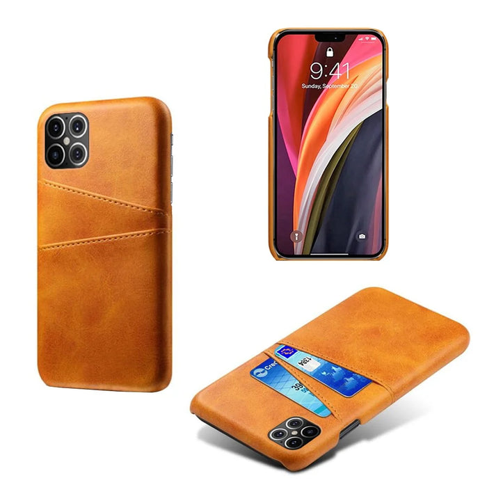 PU Leather Coated PC Shell with Double Card Slots for iPhone 12 Pro Max 6.7 inch - Orange - 1