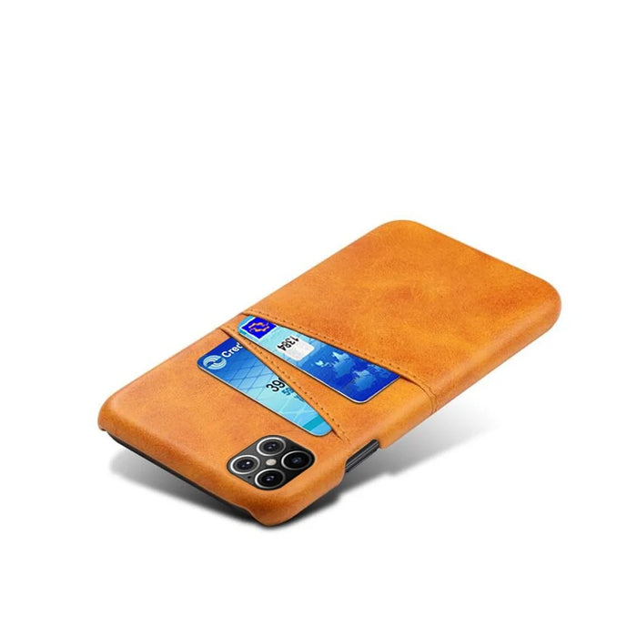 PU Leather Coated PC Shell with Double Card Slots for iPhone 12 Pro Max 6.7 inch - Orange - 4