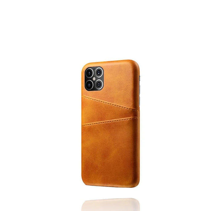PU Leather Coated PC Shell with Double Card Slots for iPhone 12 Pro Max 6.7 inch - Orange - 5