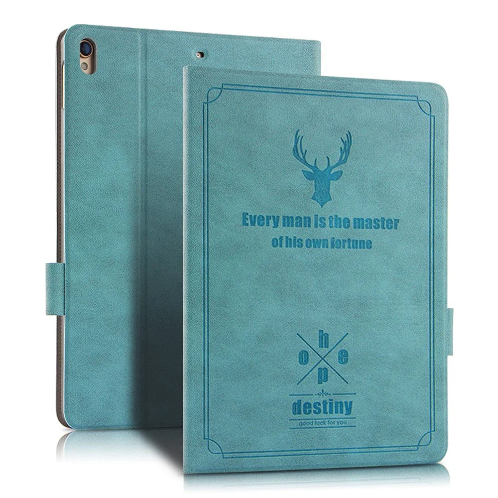 Imprint Deer and Quote PU Leather Stand Case for iPad Air 10.5 (2019) / Pro 10.5-inch (2017) - Blue - 1