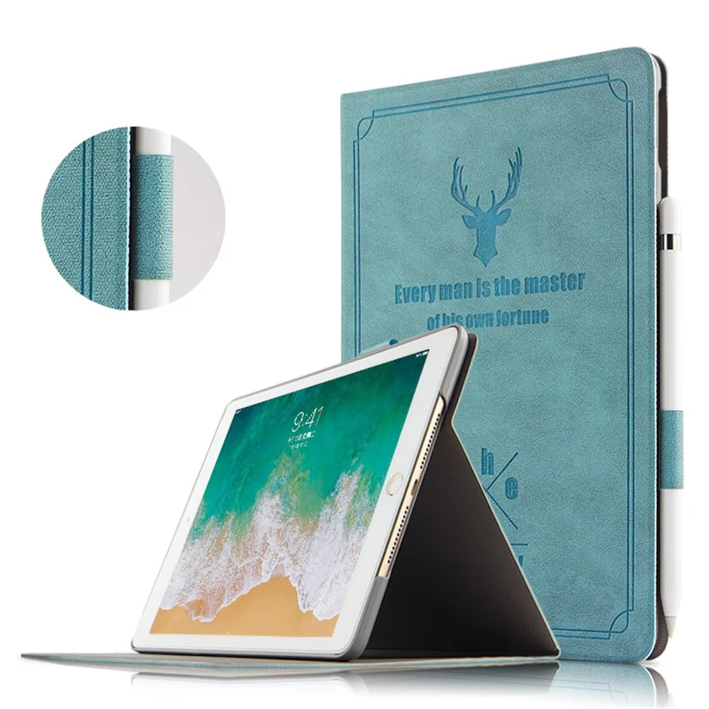 Imprint Deer and Quote PU Leather Stand Case for iPad Air 10.5 (2019) / Pro 10.5-inch (2017) - Blue - 5