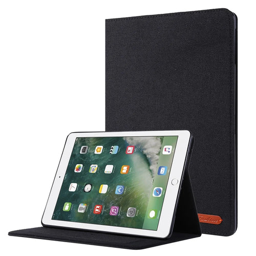 For iPad 9.7-inch (2018)/(2017) /iPad Air (2013)/Air 2 Tablet Case Cloth Texture Leather Protective Cover with Card Slots Stand - Black - 1