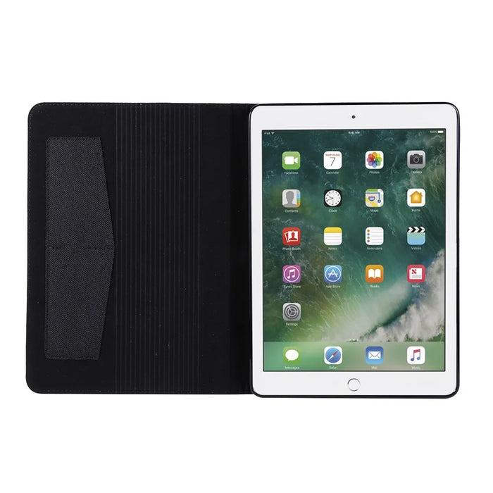 For iPad 9.7-inch (2018)/(2017) /iPad Air (2013)/Air 2 Tablet Case Cloth Texture Leather Protective Cover with Card Slots Stand - Black - 2