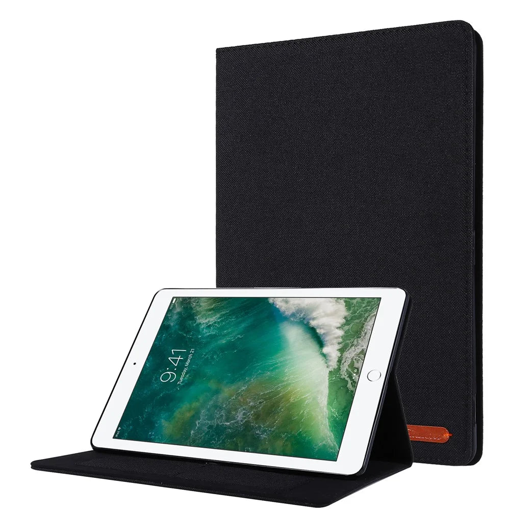 Cloth Texture Card Slots Stand Leather Flip Case for iPad 10.2 (2021)/(2020)/(2019) - Black - 1