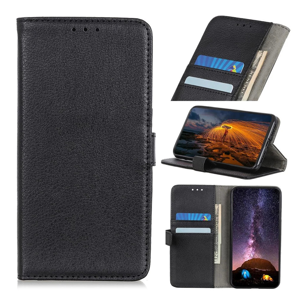 Litchi Skin Magnetic Leather Shell for iPhone 12 Pro/12 - Black - 1