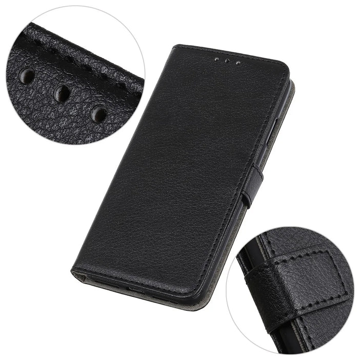 Litchi Skin Magnetic Leather Shell for iPhone 12 Pro/12 - Black - 6