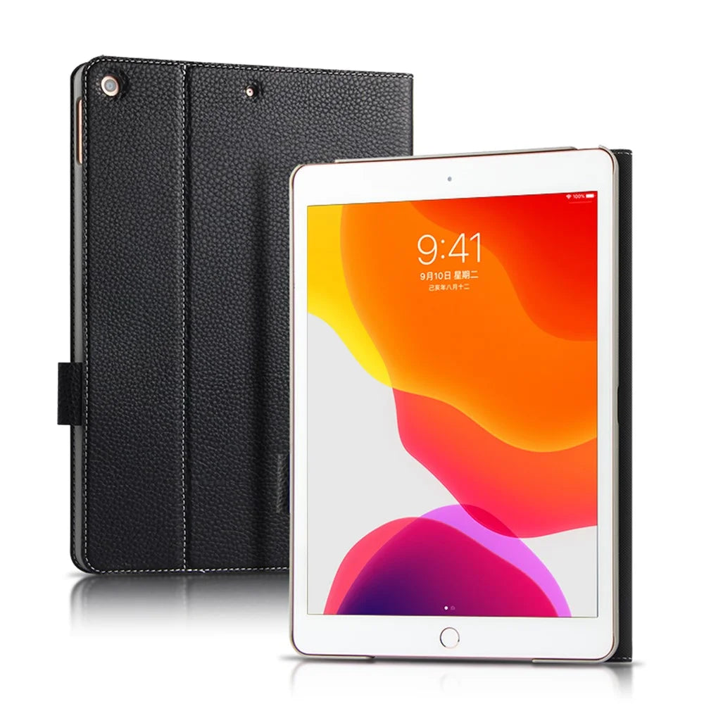 Top Layer Cowhide Leather Stand Shell Case for iPad 10.2 (2021)/(2020)/(2019) - 1