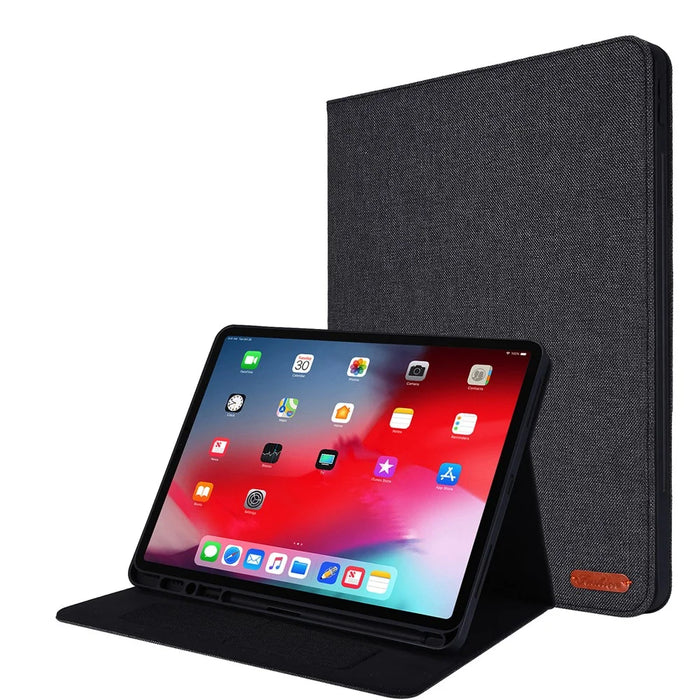 Cloth Texture Card Slots Stand Leather Cover for iPad Pro 12.9 (2022) / (2021) / (2020) / (2018) - Black - 1