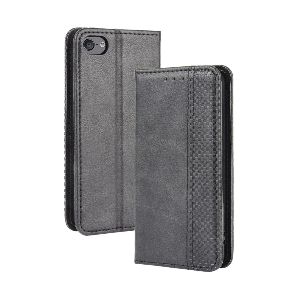Auto-absorbed Retro PU Leather Wallet Phone Cover for iPod touch 5/touch 6/touch 7 - Black - 2