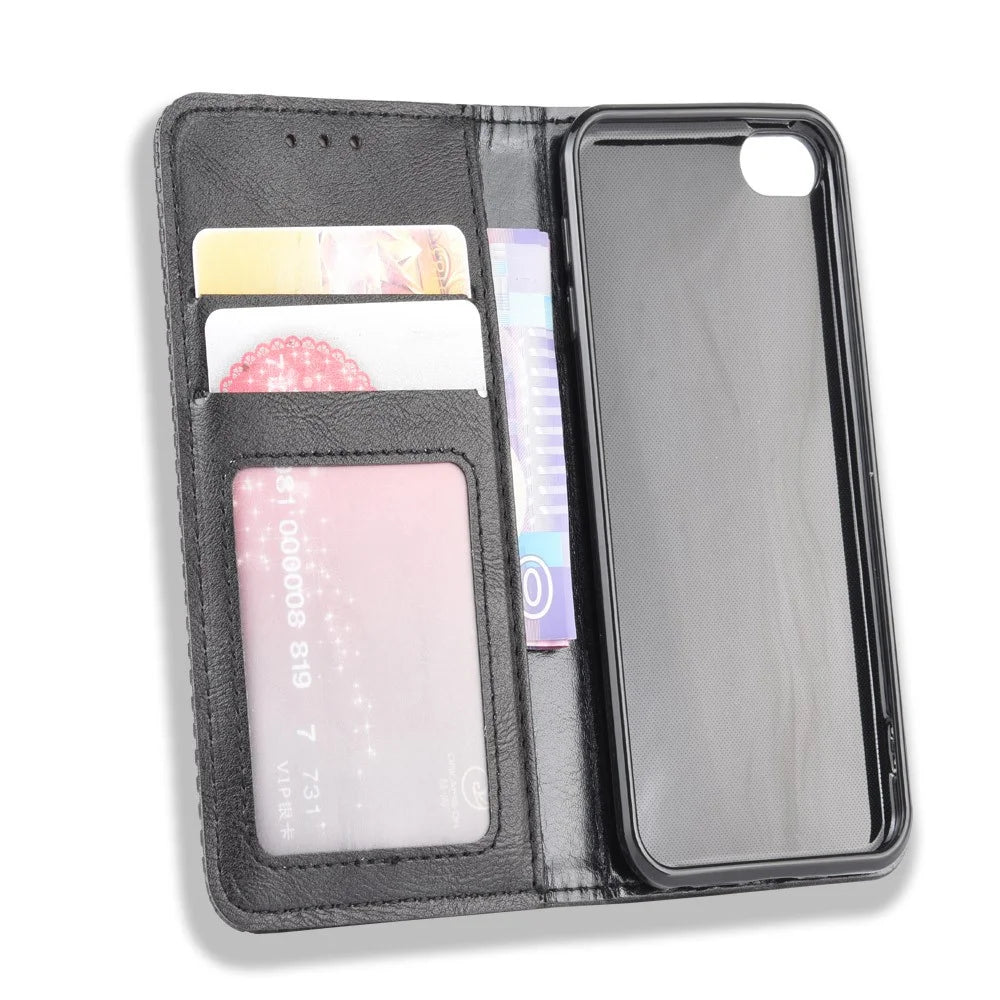 Auto-absorbed Retro PU Leather Wallet Phone Cover for iPod touch 5/touch 6/touch 7 - Black - 4