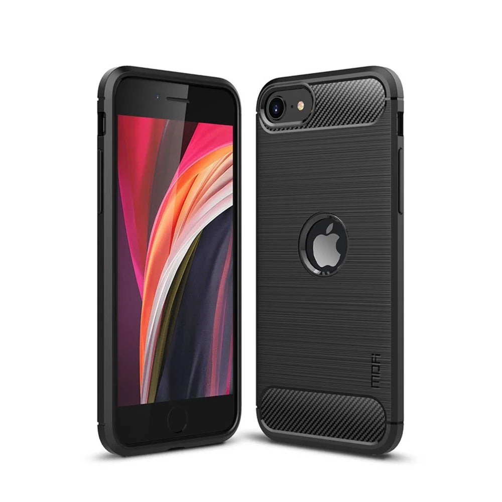 MOFI Carbon Fiber Texture Brushed TPU Case for iPhone SE (2020)/SE (2022)/8/7 - Black - 1