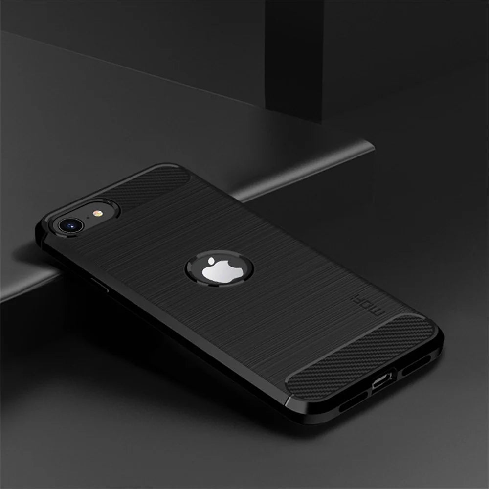 MOFI Carbon Fiber Texture Brushed TPU Case for iPhone SE (2020)/SE (2022)/8/7 - Black - 3