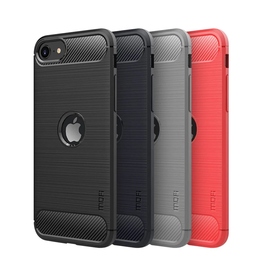 MOFI Carbon Fiber Texture Brushed TPU Case for iPhone SE (2020)/SE (2022)/8/7 - Black - 4