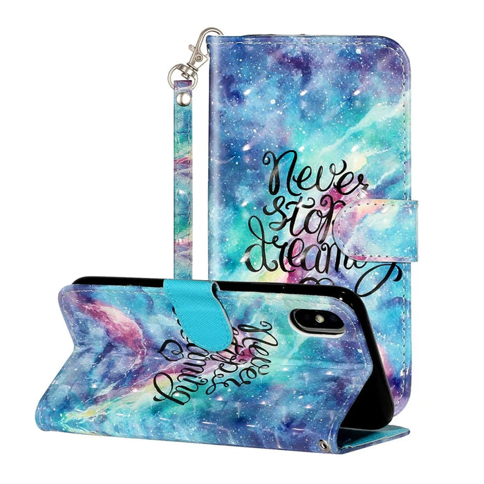 Light Spot Decor Pattern Printing Wallet Stand Leather Phone Case for iPhone X/XS 5.8 inch - Never Stop Dreaming - 1