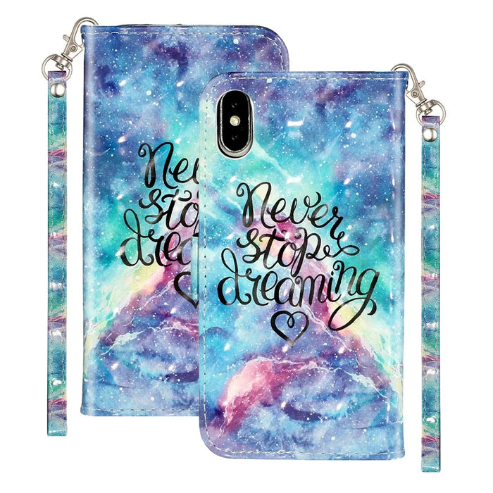 Light Spot Decor Pattern Printing Wallet Stand Leather Phone Case for iPhone X/XS 5.8 inch - Never Stop Dreaming - 2