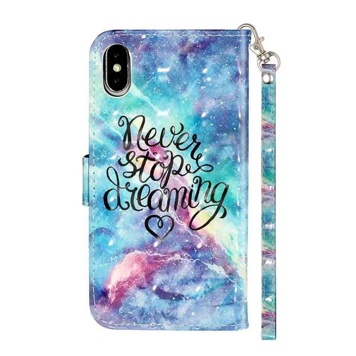 Light Spot Decor Pattern Printing Wallet Stand Leather Phone Case for iPhone X/XS 5.8 inch - Never Stop Dreaming - 4