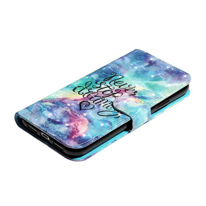 Light Spot Decor Pattern Printing Wallet Stand Leather Phone Case for iPhone X/XS 5.8 inch - Never Stop Dreaming - 5