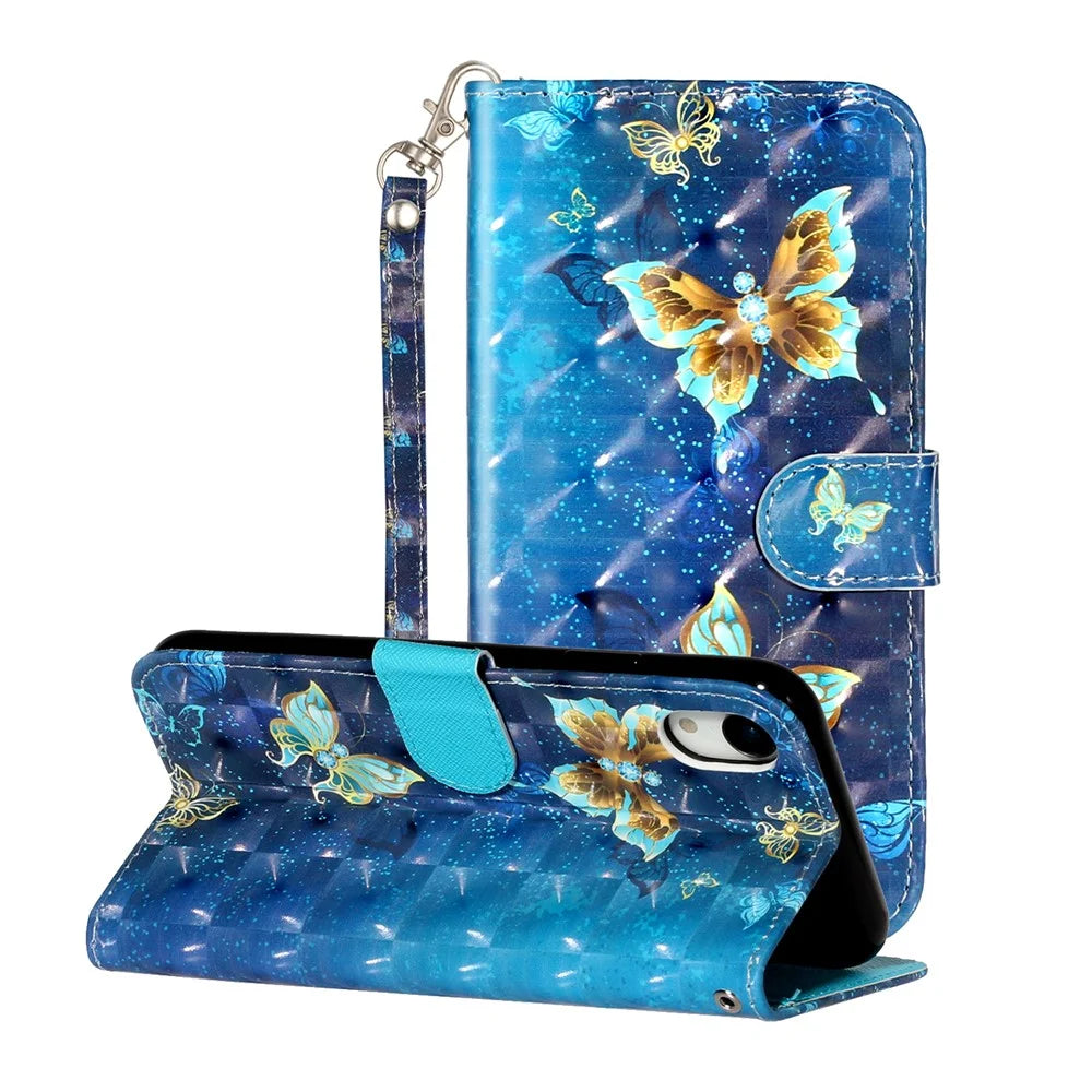 Light Spot Decor Pattern Printing Wallet Stand Leather Phone Shell for iPhone XR 6.1 inch - Butterfly - 1