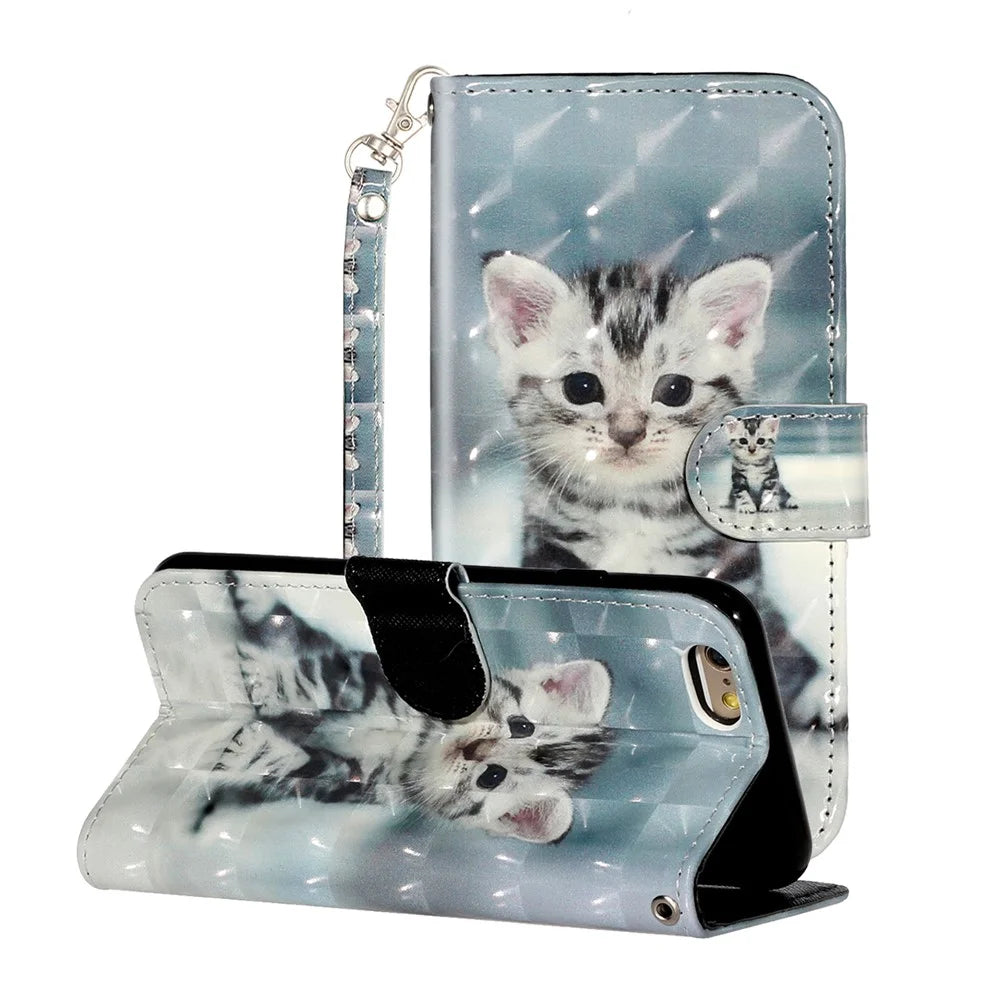 Light Spot Decor Pattern Printing Wallet Stand Leather Phone Shell for iPhone 6/6s 4.7-inch - Cat - 1
