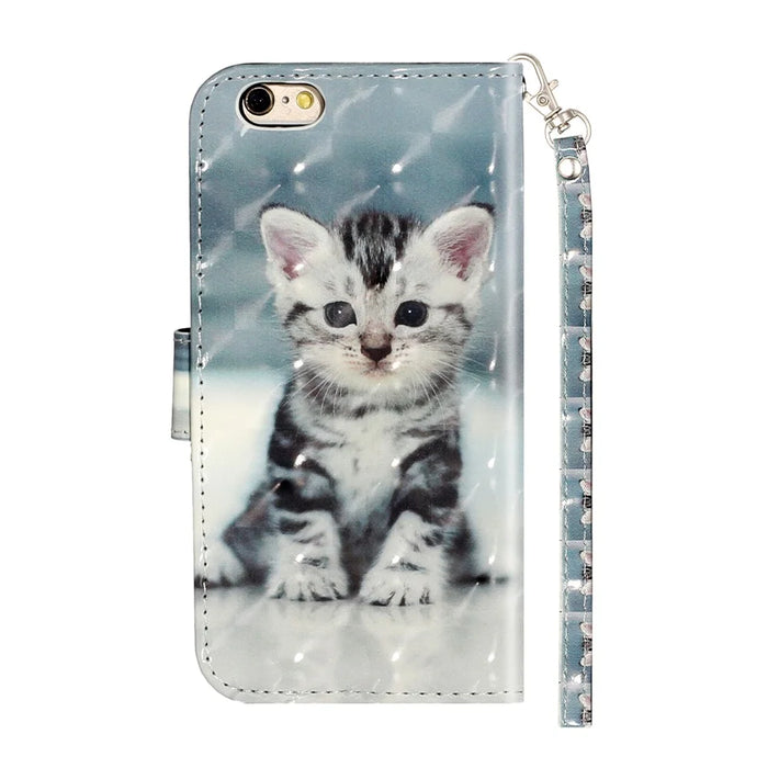 Light Spot Decor Pattern Printing Wallet Stand Leather Phone Shell for iPhone 6/6s 4.7-inch - Cat - 4