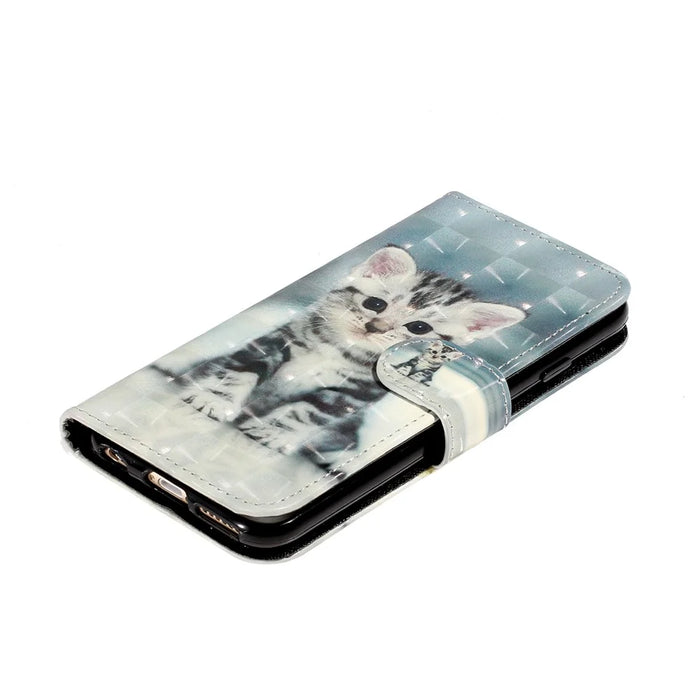 Light Spot Decor Pattern Printing Wallet Stand Leather Phone Shell for iPhone 6/6s 4.7-inch - Cat - 5