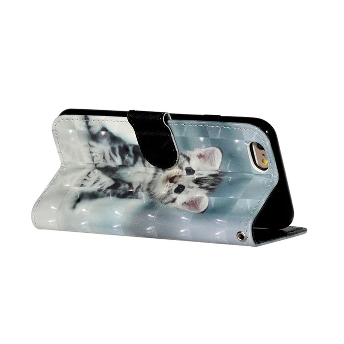Light Spot Decor Pattern Printing Wallet Stand Leather Phone Shell for iPhone 6/6s 4.7-inch - Cat - 6