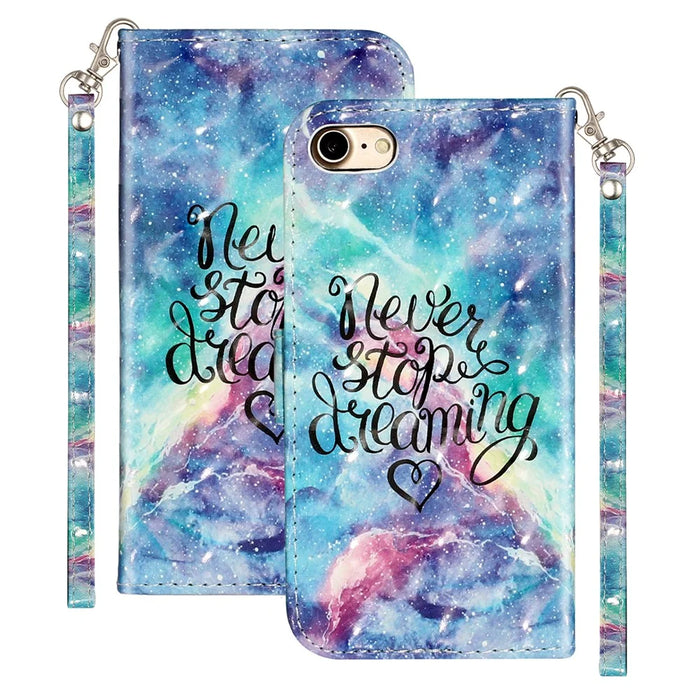 Light Spot Decor Pattern Printing Wallet Stand Flip Leather Case for iPhone 7/8/SE (2020)/SE (2022) - Never Stop Dreaming - 2