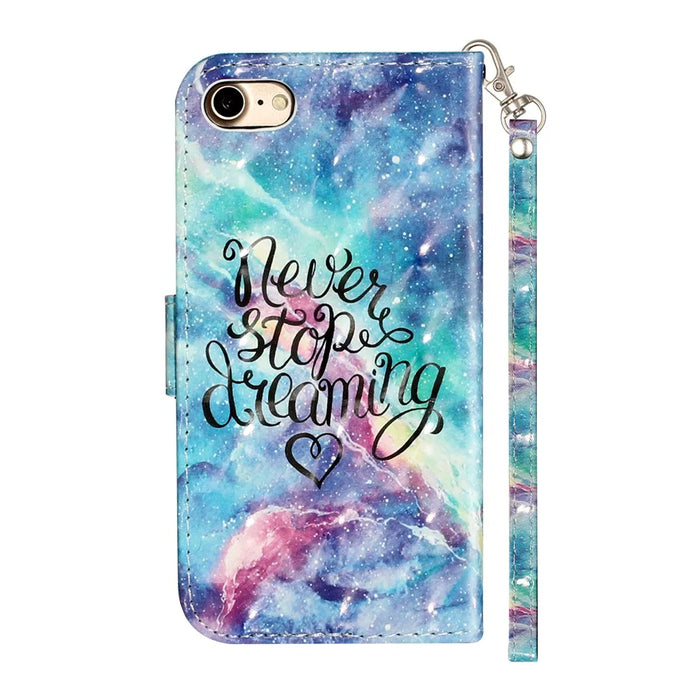 Light Spot Decor Pattern Printing Wallet Stand Flip Leather Case for iPhone 7/8/SE (2020)/SE (2022) - Never Stop Dreaming - 4