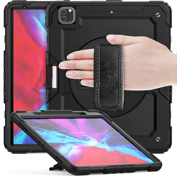 Tablet Case for iPad Pro 12.9 (2022) / (2021) / (2020) / (2018) Swivel Kickstand Hand Strap PC + Silicone Cover with Shoulder Strap - Black - 5