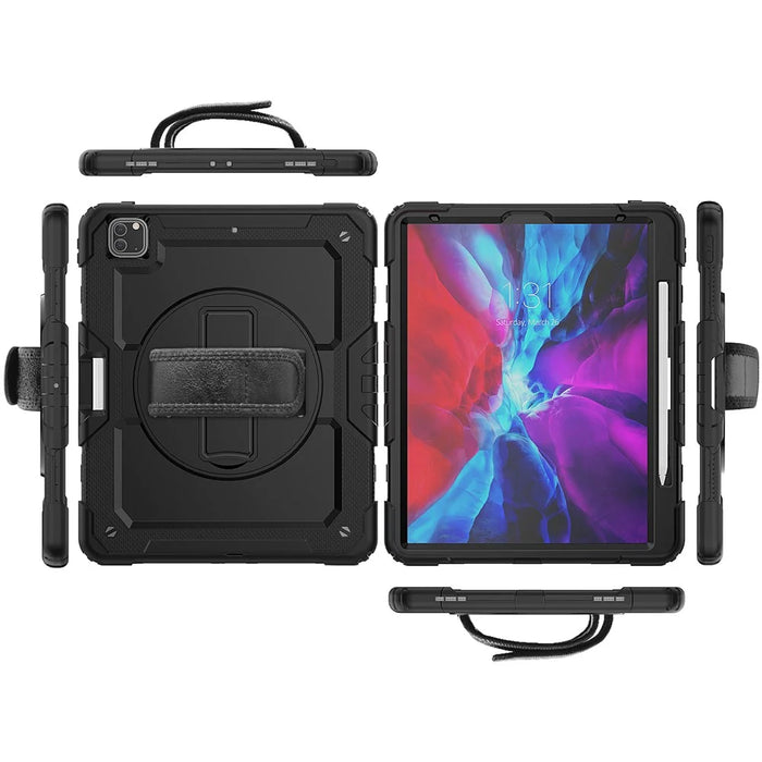 Tablet Case for iPad Pro 12.9 (2022) / (2021) / (2020) / (2018) Swivel Kickstand Hand Strap PC + Silicone Cover with Shoulder Strap - Black - 7