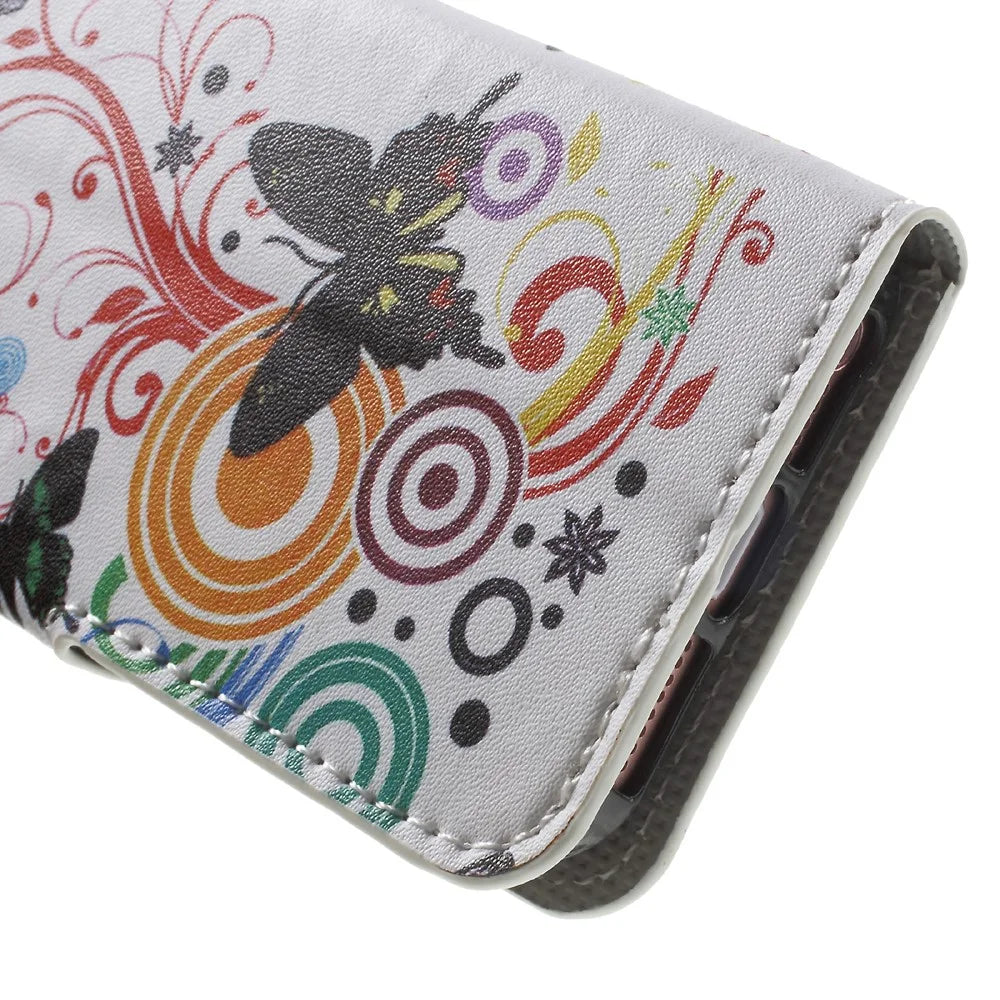 Water Transfer Printing Patterned Leather Wallet Stand Protective Case for iPhone SE/5s/5 - Butterfly and Vine - 7