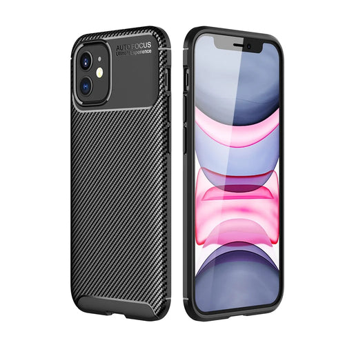 Drop Resistant Carbon Fiber Texture TPU Back Case for iPhone 12 - Black - 1