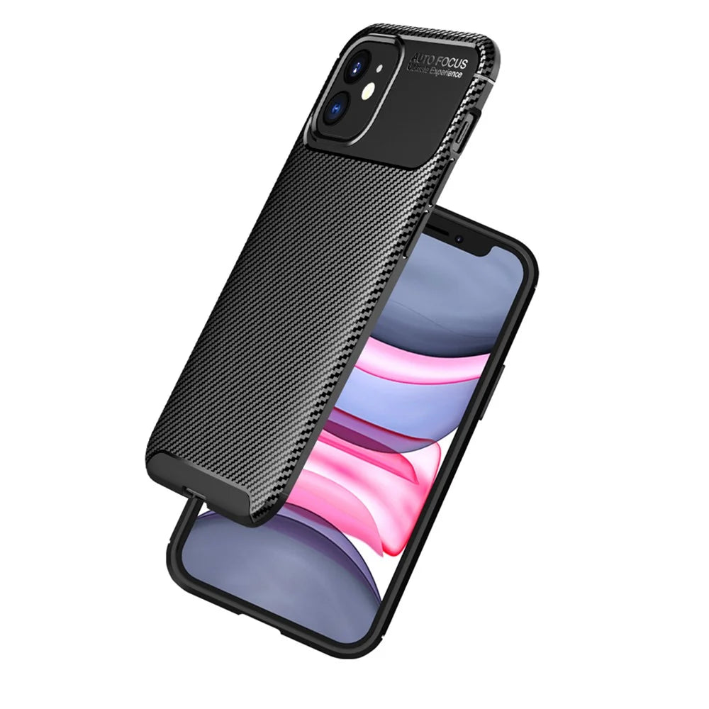 Drop Resistant Carbon Fiber Texture TPU Back Case for iPhone 12 - Black - 2