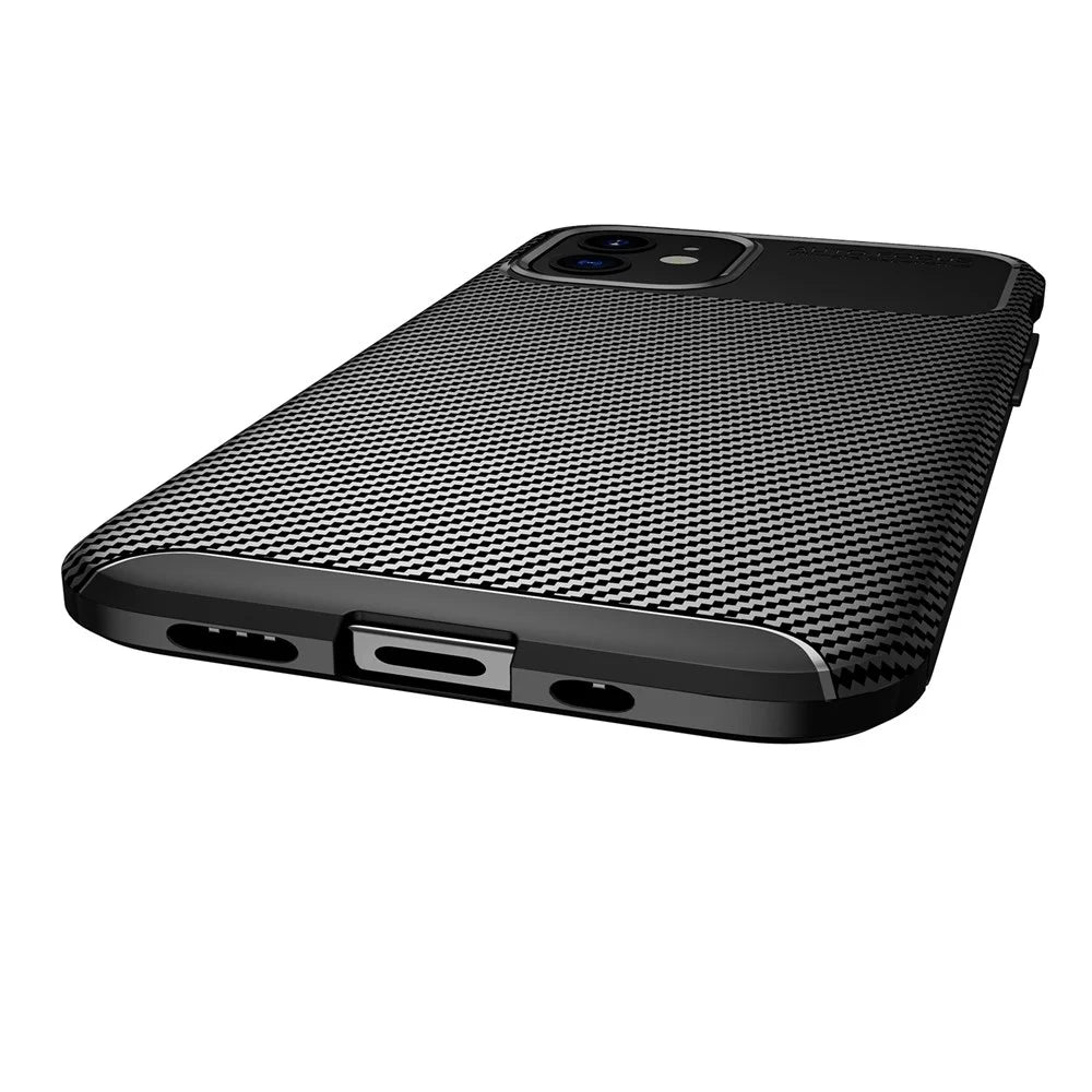 Drop Resistant Carbon Fiber Texture TPU Back Case for iPhone 12 - Black - 3