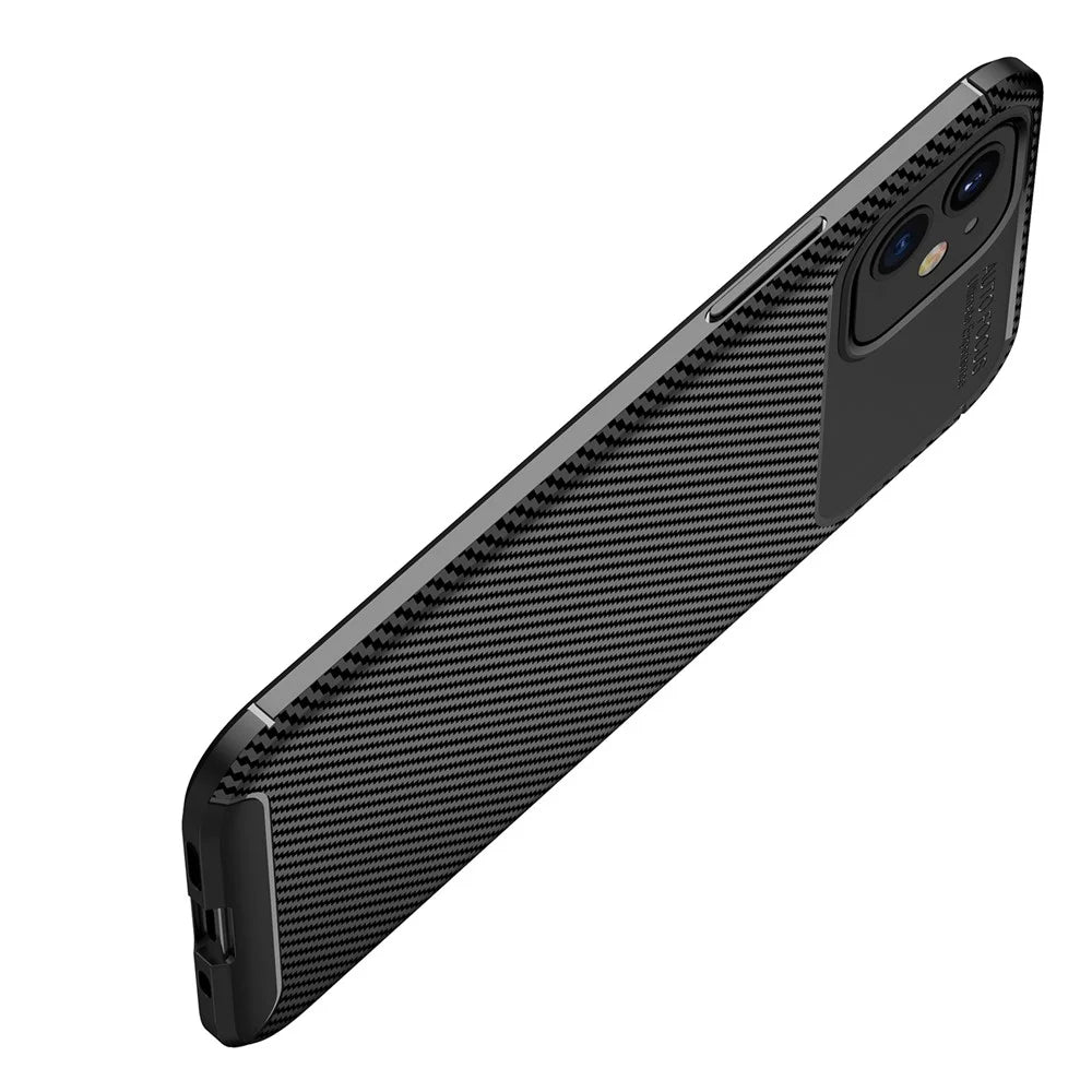 Drop Resistant Carbon Fiber Texture TPU Back Case for iPhone 12 - Black - 4