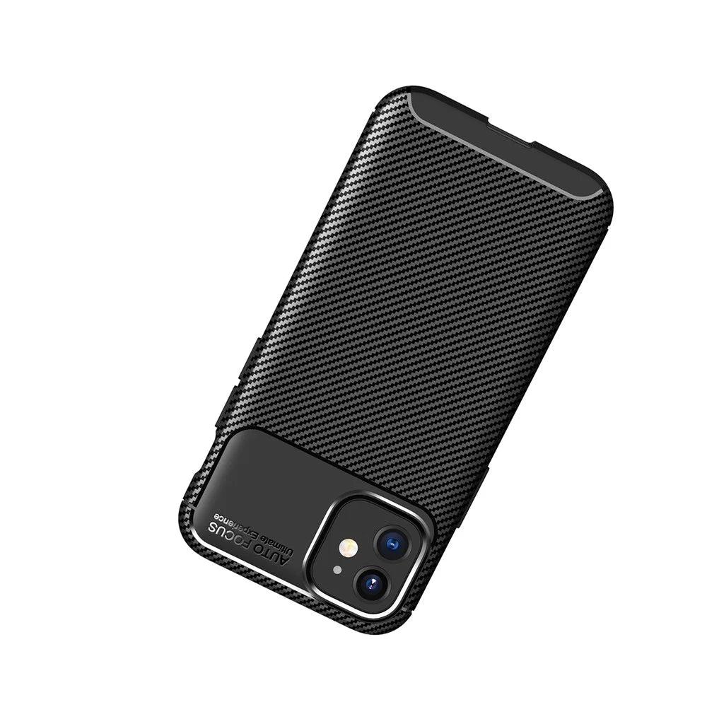 Drop Resistant Carbon Fiber Texture TPU Back Case for iPhone 12 - Black - 5
