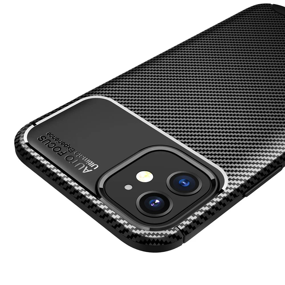 Drop Resistant Carbon Fiber Texture TPU Back Case for iPhone 12 - Black - 6
