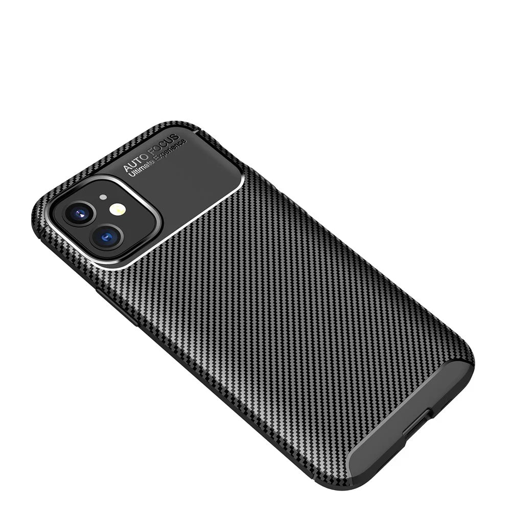 Drop Resistant Carbon Fiber Texture TPU Back Case for iPhone 12 - Black - 7