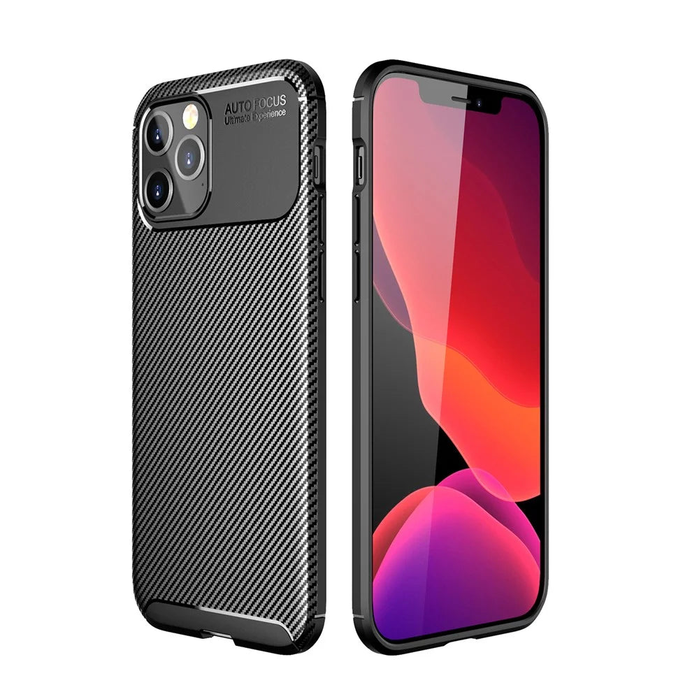 Drop Resistant Carbon Fiber Texture TPU Phone Shell for iPhone 12 Pro Max 6.7 inch - Black - 1