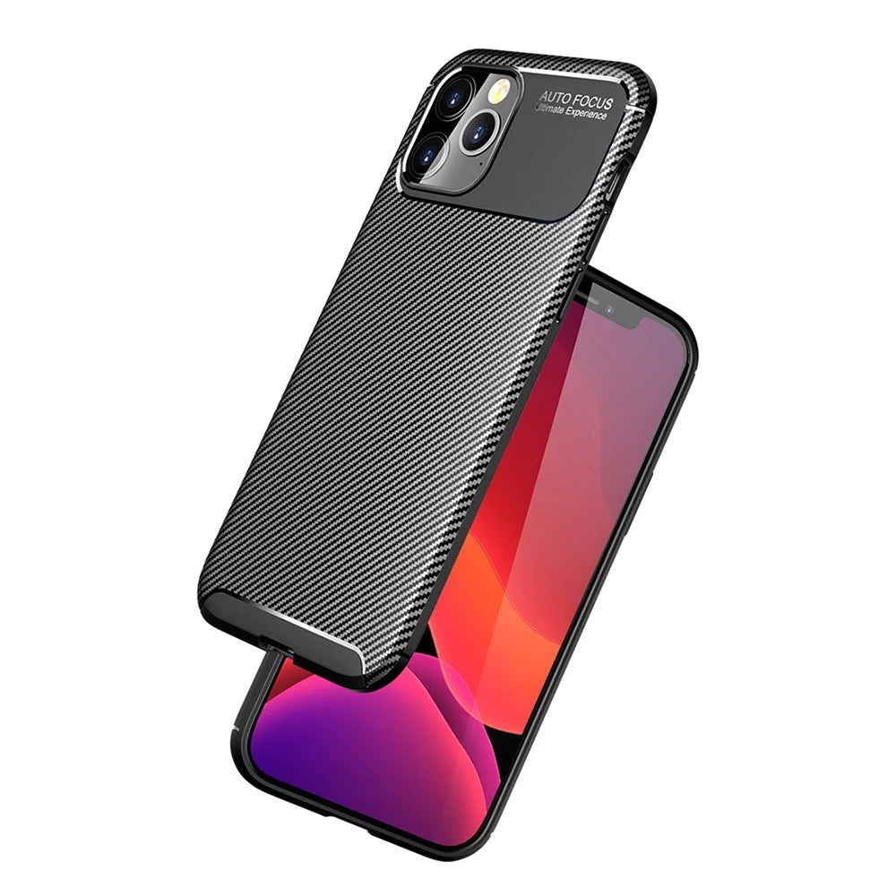 Drop Resistant Carbon Fiber Texture TPU Phone Shell for iPhone 12 Pro Max 6.7 inch - Black - 2