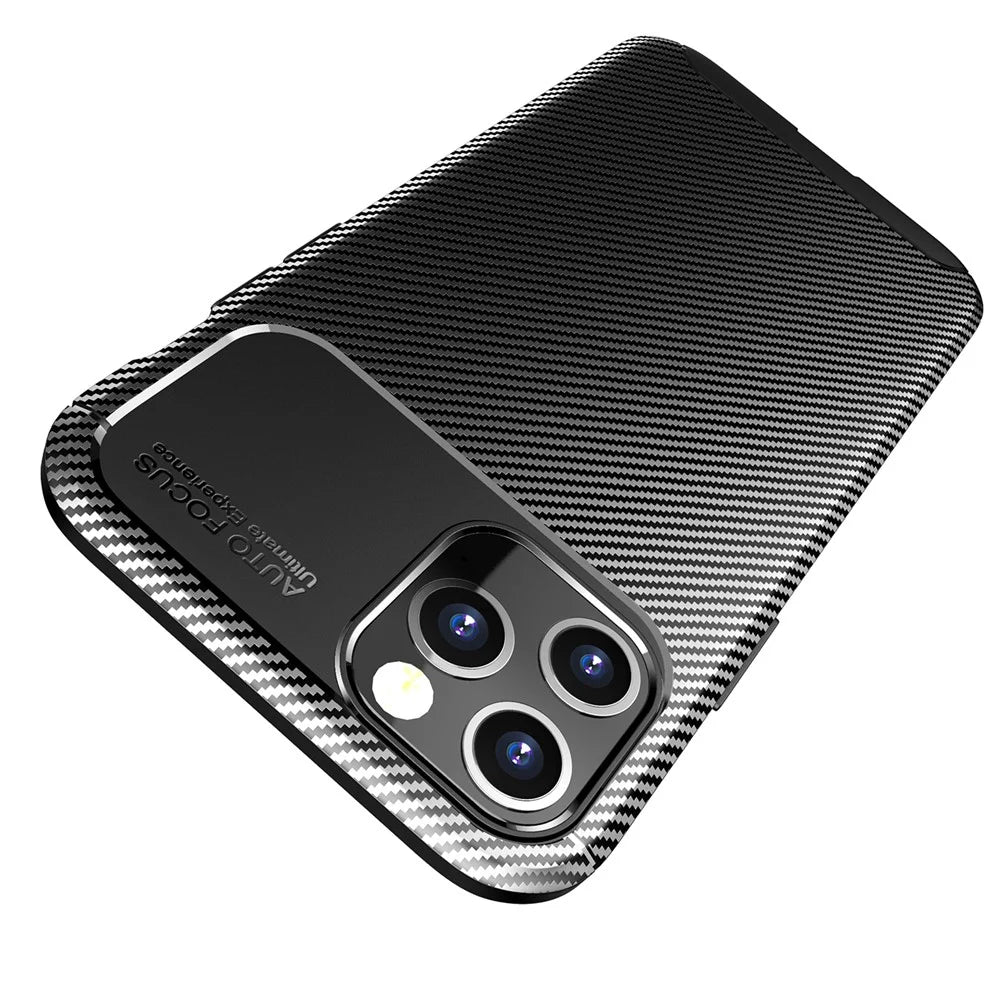 Drop Resistant Carbon Fiber Texture TPU Phone Shell for iPhone 12 Pro Max 6.7 inch - Black - 3