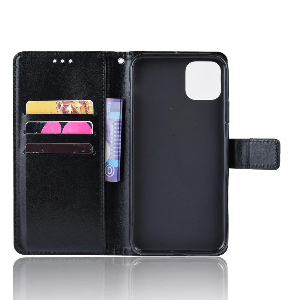 Crazy Horse Skin PU Leather Phone Cover for iPhone 12 - Black - 4