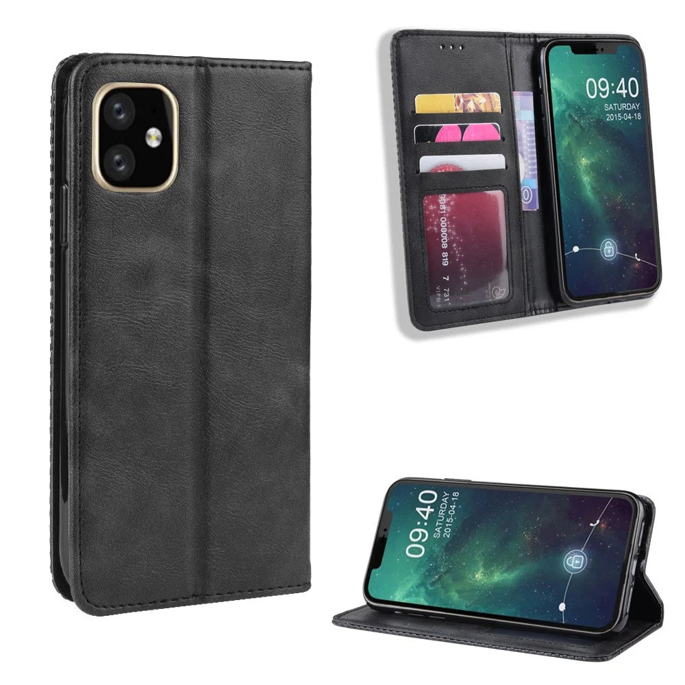 Auto-absorbed Retro PU Leather Cover for iPhone 12 Pro Max 6.7 inch - Black - 1