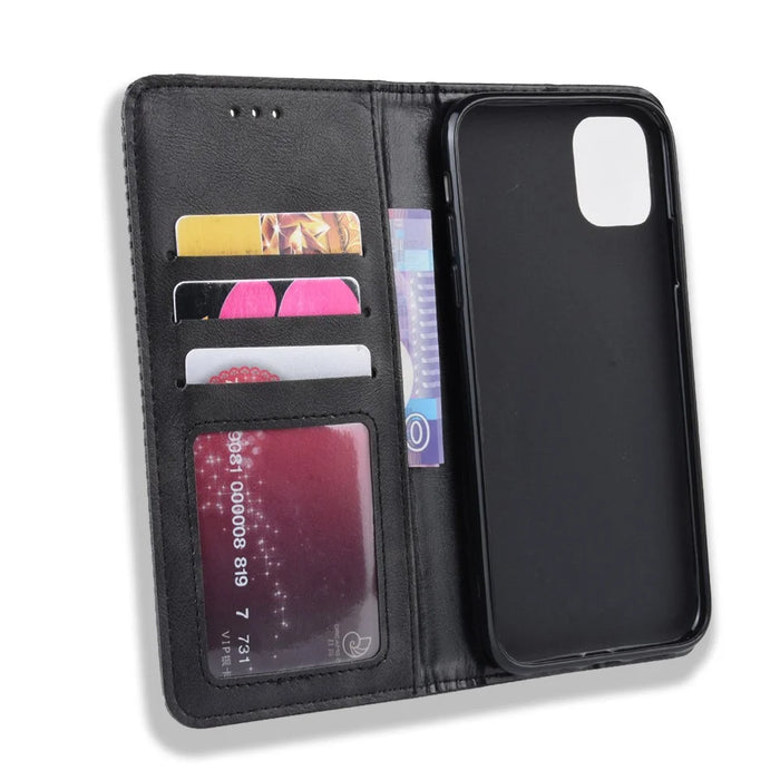 Auto-absorbed Retro PU Leather Cover for iPhone 12 Pro Max 6.7 inch - Black - 4